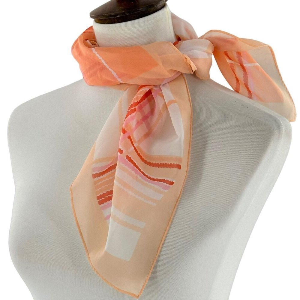 Vintage 50's/60's Sheer Chiffon Square Scarf Peach/Pink/Orange Japan